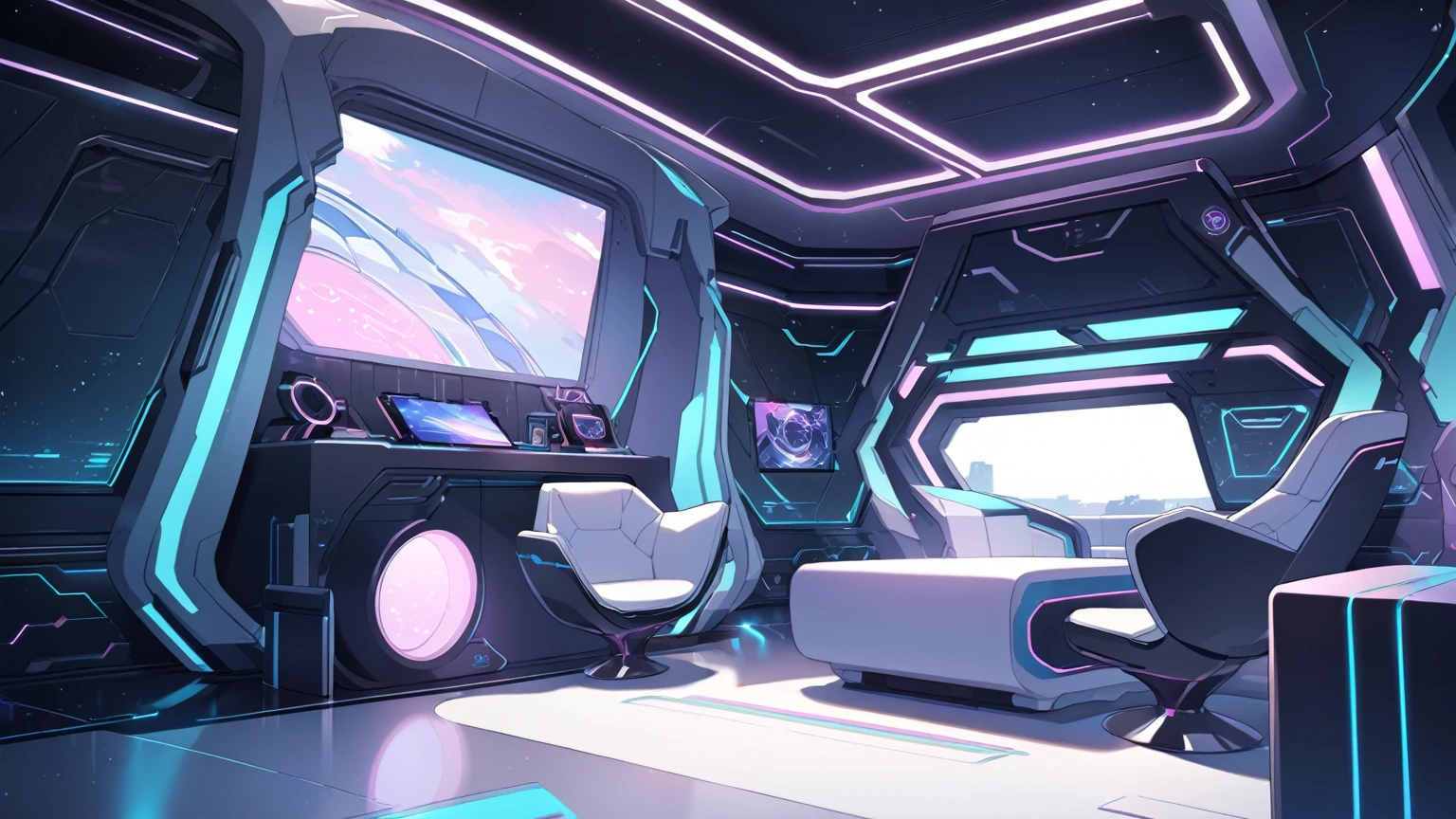 stylish and cute futuristic room background,dark