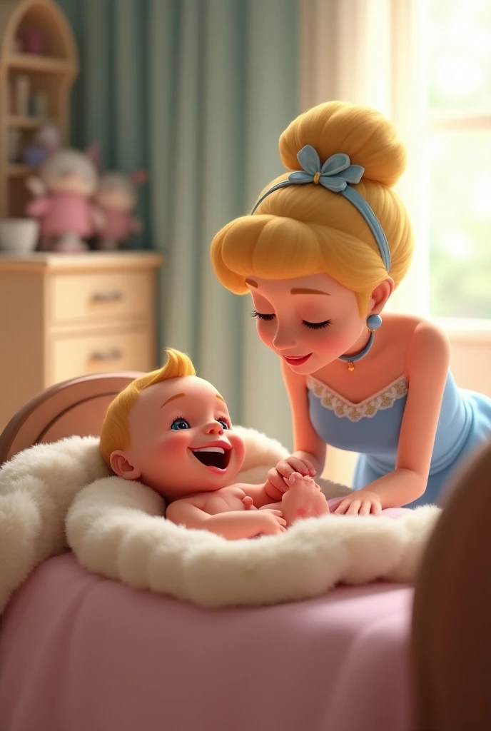 Adult and baby Cinderella sitting together on white background PNG