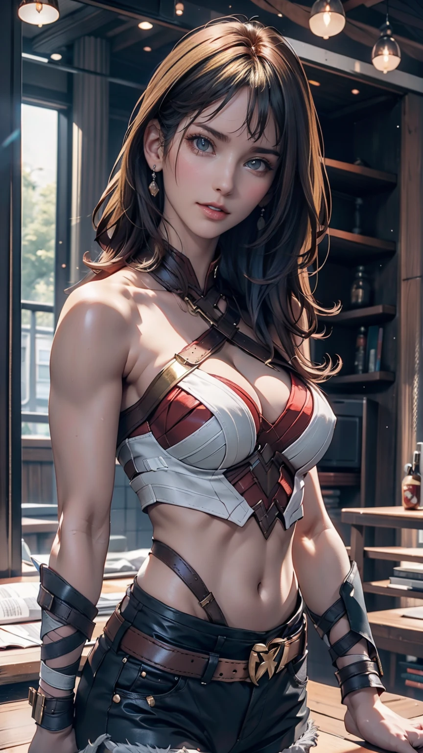 lucy pinder, portrait, back, tekken fighter, smiling, hot