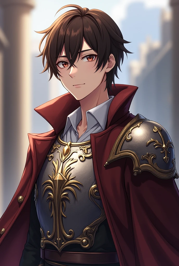 <lora:Hector_FE-10:0.8> hector fe, solo, smile, short hair, scenery, 1boy, closed mouth, male focus, cape, armor, portrait, red cape