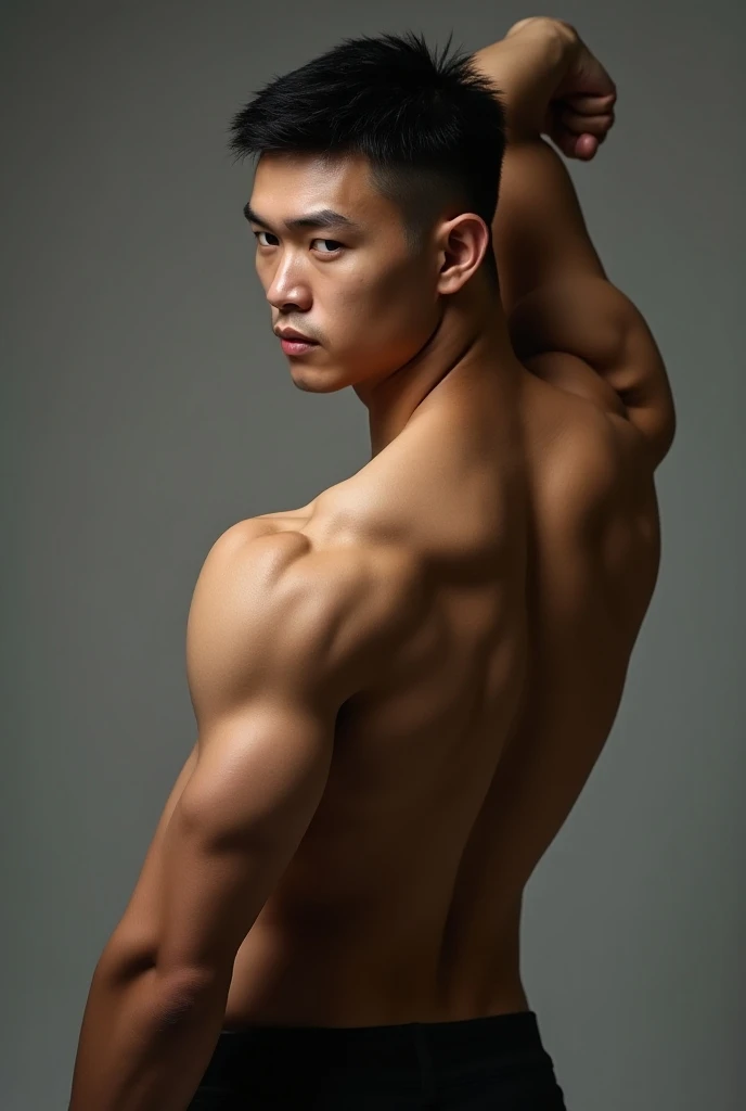korean boy in tight underwear, oiled up body