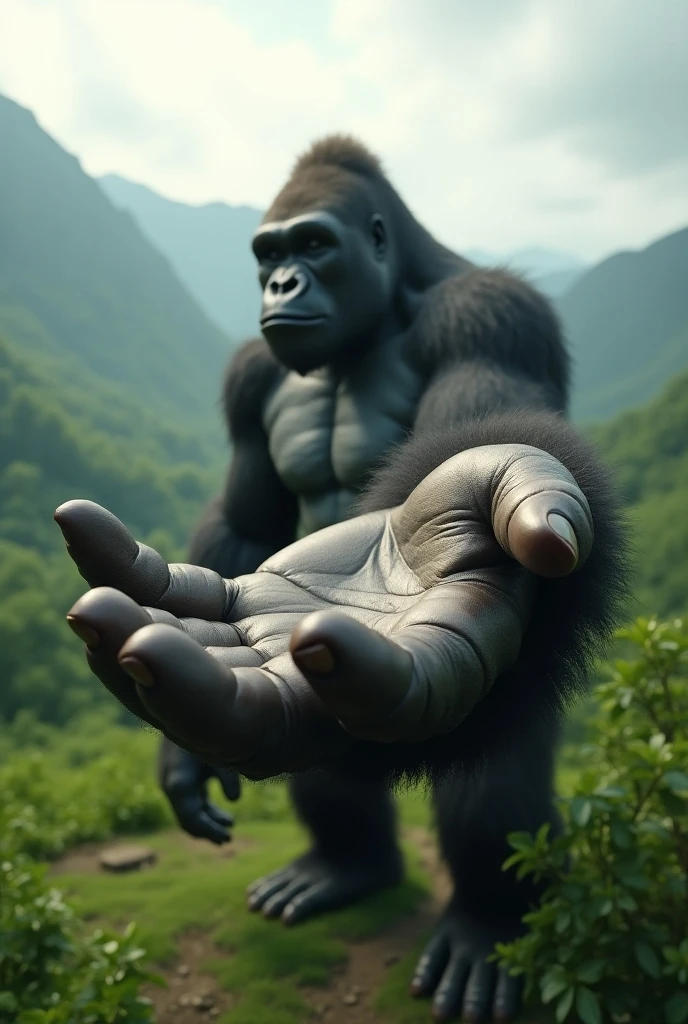 3D Animation、Gorilla holding up three fingers、5 fingers in total、The thumb is bent、The little finger is also bent、Index, middle and ring fingers are raised