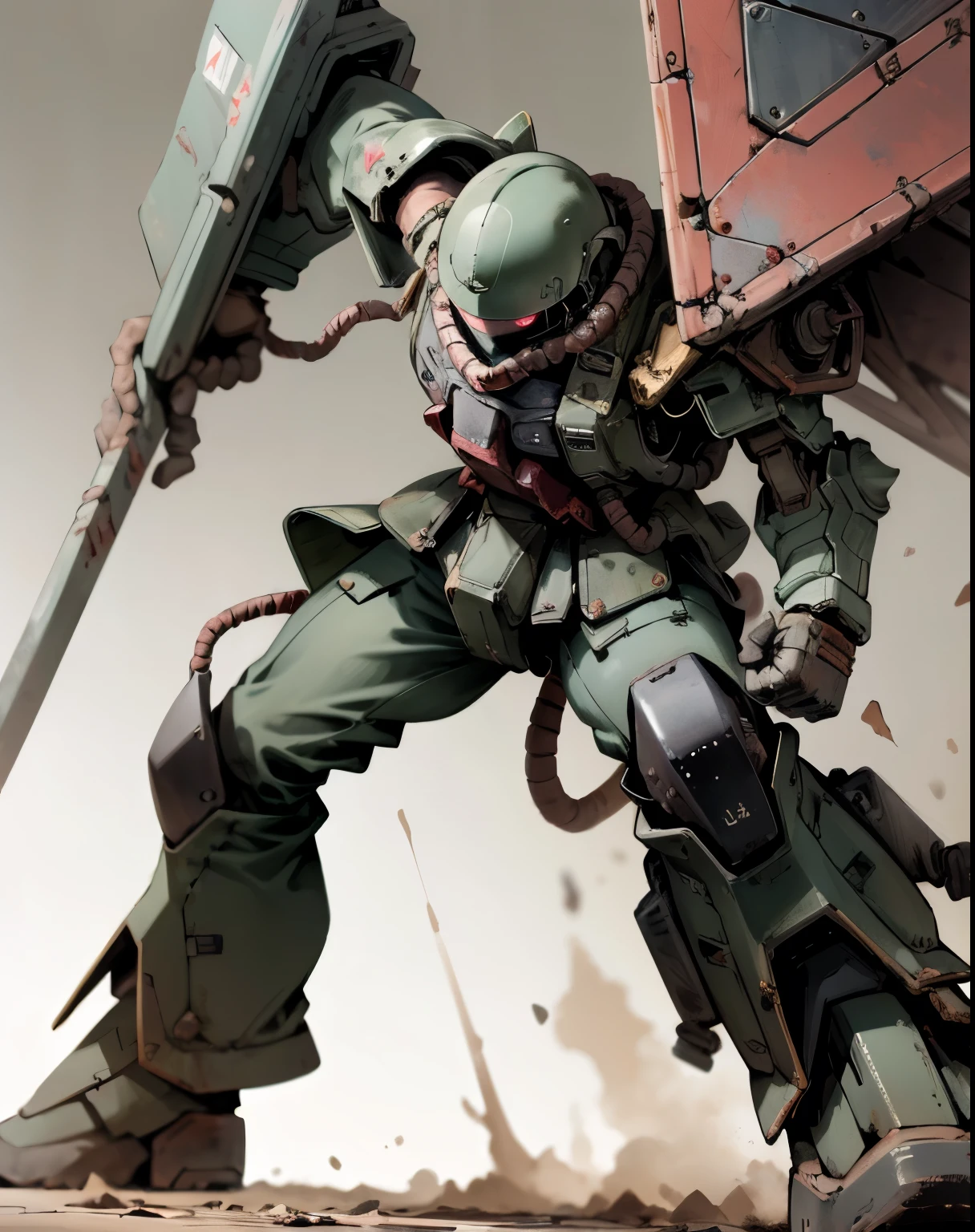 Zaku、A man with good style in armor、 dynamic pose 、Straight punch