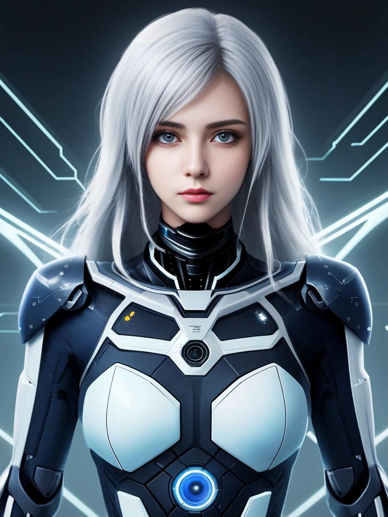 High definition photography, Hacker, bright face , Teenage girl, pretty white skin, Beautiful breasts, longhair, cyberware, tech-gear, Suit-futuristic, colorfulstyle, 