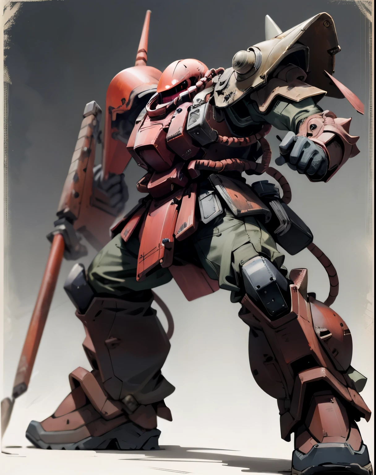 Zaku、A man with good style in armor、 dynamic pose 、Dance performance、red coloring、Single horned horns