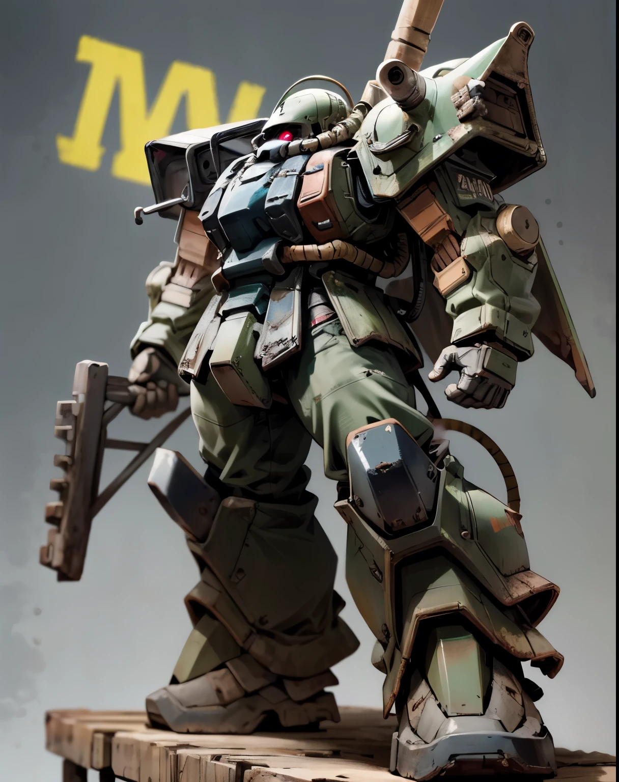 Zaku、A man with good style in armor、 dynamic pose 、black coloring、Three bodies lined up