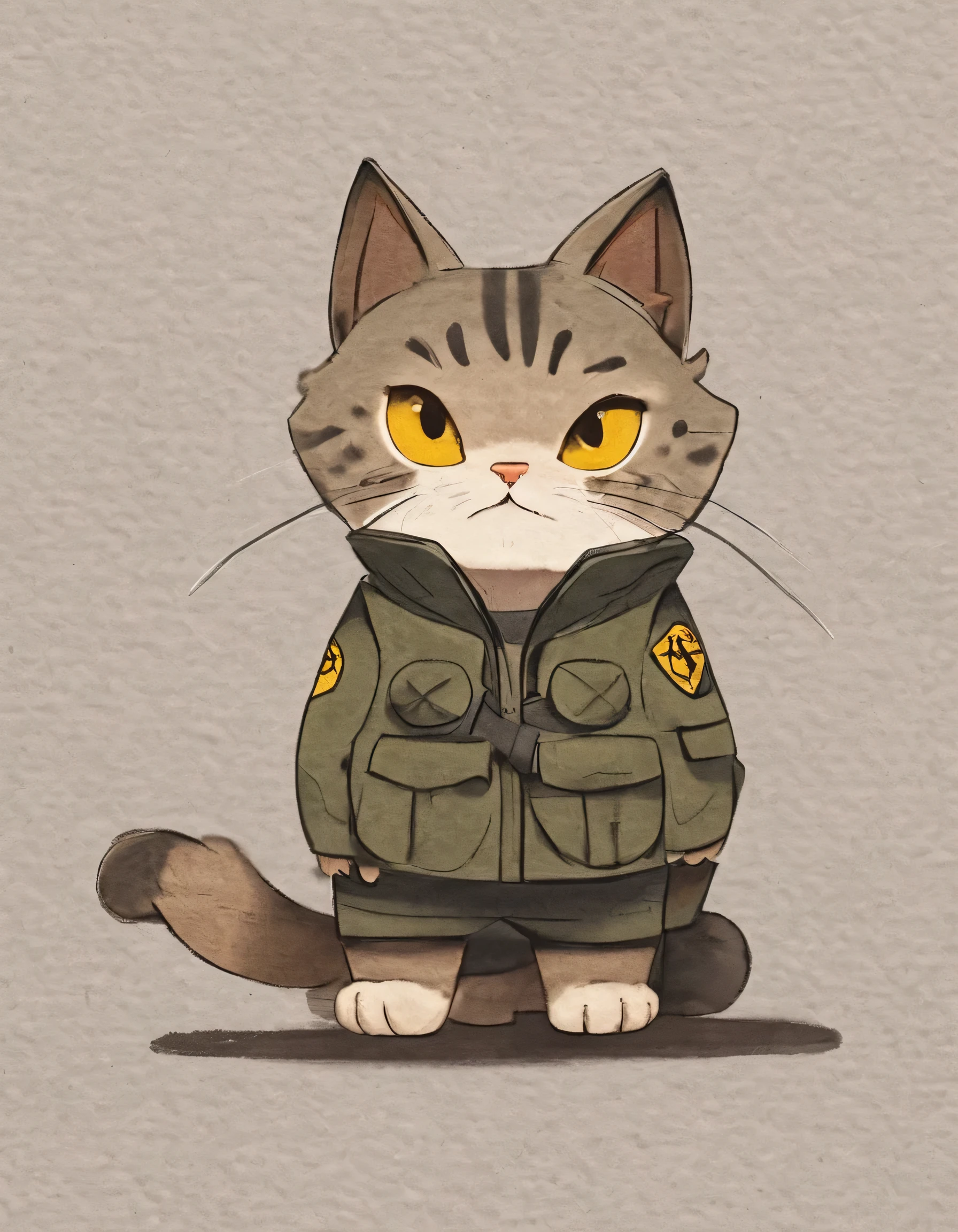 Nelly_art style, Meikun Wild Cat, Dressed in military uniform, The eyes were angry and yellow., Cat loading a MIM-104 Patriot rocket launcher.,Gray cat