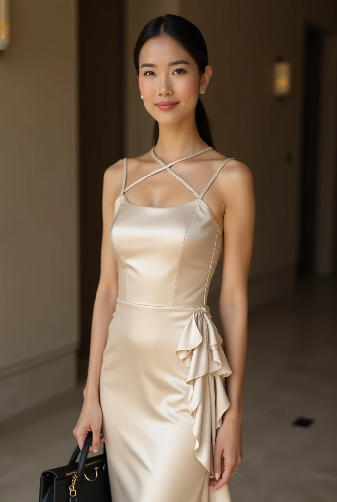 Korean female,goddes,perfect bodies,The upper part of the body,Maruko hair,Detailed skin texture and cloth texture,Detailed eye texture,Detailed eyeballs,long eyelasher,Detailed eyelashes close-up,二重まぶた,Light smile,photography mode,8K、Highest image quality、tmasterpiece、超高分辨率:1.2,Beautiful female photos with elegant style as the theme,Arakfi woman in layered dress looking out the window,photography mode,soft fabrics,Detailed fabric texture,See-through dresses,Fluent dress,Elegant dress,Elegant dress,Upper body view,Wear a transparent and thin dress,Side profile,elegant clothes,Wearing a see-through dress,posterior view,Butt butt miniskirt Hip seduction
