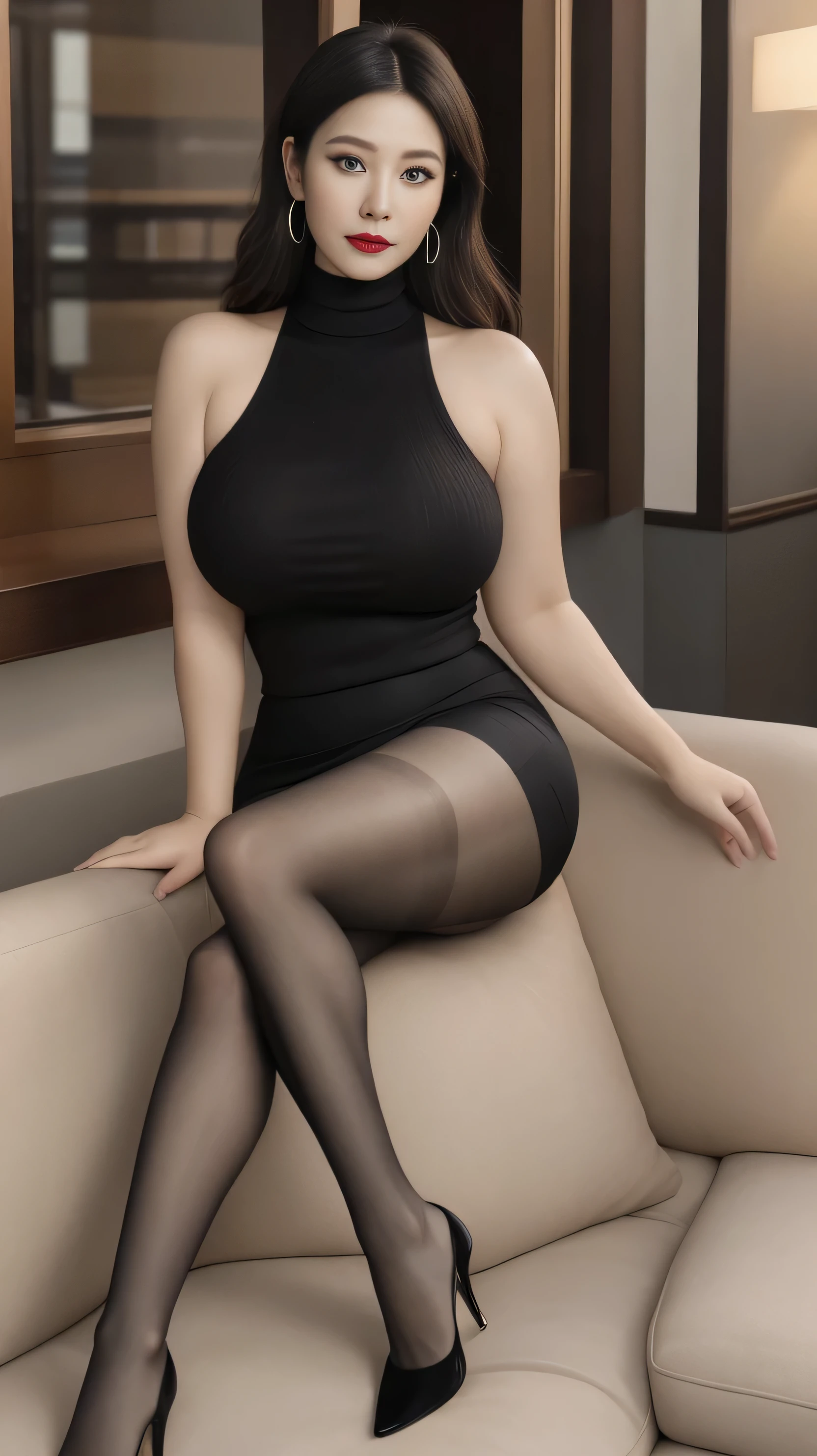 Bunny girl in maid clothes:1.5,wear black tights:1.5,The best smile:1.5,Full Body Shot:1.5,Gray background:1.5,Wearing black high heels:1.5,Sidewave shorthair:1.5,forward leaning posture:1.5,Accentuate your cleavage:1.5,Beautiful thighs