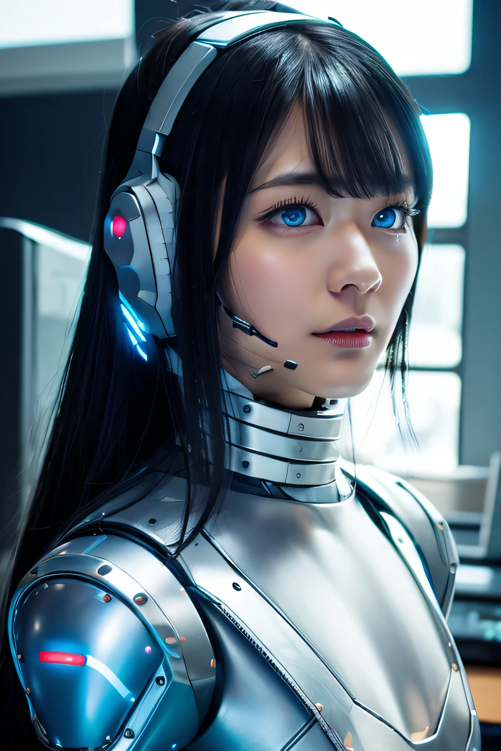 (head shot:1.6)、Very detailed, Advanced Details, high quality, High resolution, 1080P, hard disk, beautiful,(War Machine),Armor War,(((He has a machine gun in each hand:1.5))),(((Dynamic pose:1.3)))、(((attack posture:1.3)))、beautiful,Mecha Cyborg Girl,BATTLE MODE,Mecha Body Girl,She is wearing a futuristic War Machine weapon mecha、(((Mechanical Headgear:1.3)))、(((Cyber Headphones:1.3)))、(Beautiful and huge mechanical breasts)、Close-up of a woman in a futuristic suit, Girl wearing mecha cyber armor, Cyberpunk Anime Girl Mecha, Female Mecha, perfect Anime Cyborg woman, Anime Cyborg, Mech Suit, Anime Mecha Armor, アニメMecha aesthetics, Girl in Armor, beautiful少女サイボーグ, Mecha aesthetics, Japanese Cyborg, Cyber Suit, Cyber Japan style armor、((High ponytail:1.3))、