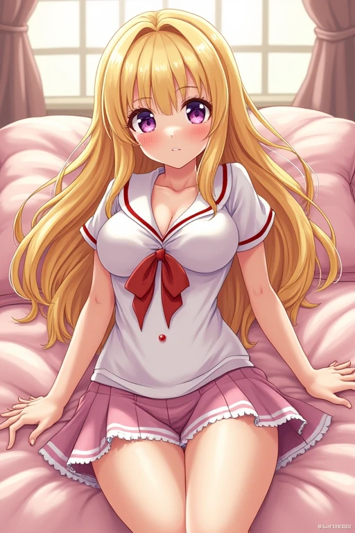 (highest quality))), ((super detailed)),katalina、 ((ion in illustr)), ((messy hair)), Short blouse、((frills)), Denim Super Mini Skirt、crawl on all fours、open your mouth、beautiful woman、beautiful breasts、spread legs、show whitepanties,Beautiful camel toe、(1 girl),(alone),brown hair,cowboy_shot, long hair anime girl, official art work, Official illustration, Yoshitomo Nara, anime goddess, official character art, harumi