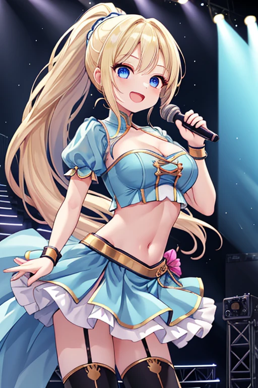 KAGAMINE RIN, long HAIR, BOW, blonde hair., large breasts,, Live Stage, solo .explicit, nsfw