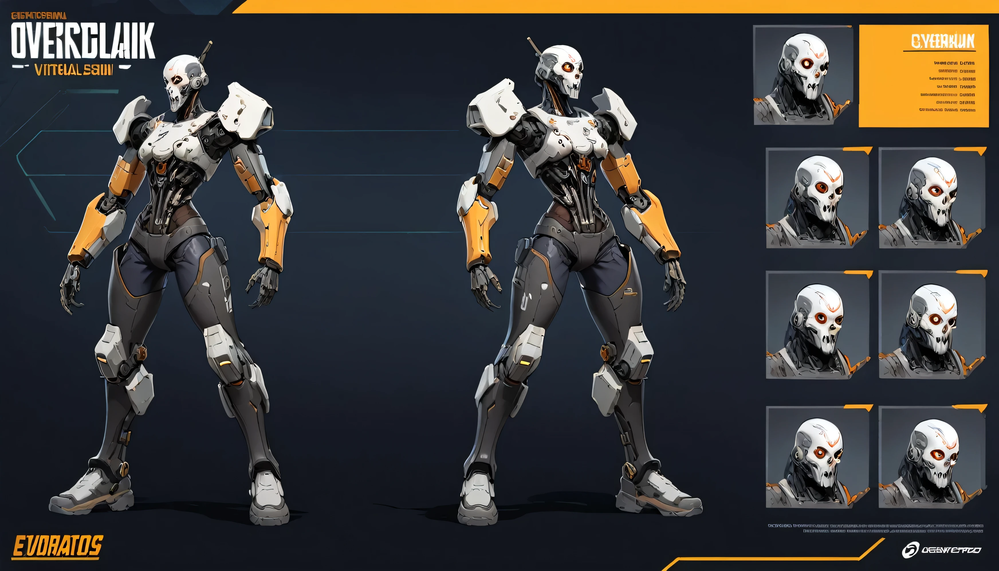 Overwatch，Professional Assassin ，emaciated，Wasteland style， cyberpunk ，Mechanical prosthesis， Virtual Character Design, Overwatch，Genji， Concept Character List ,  （Three views，）