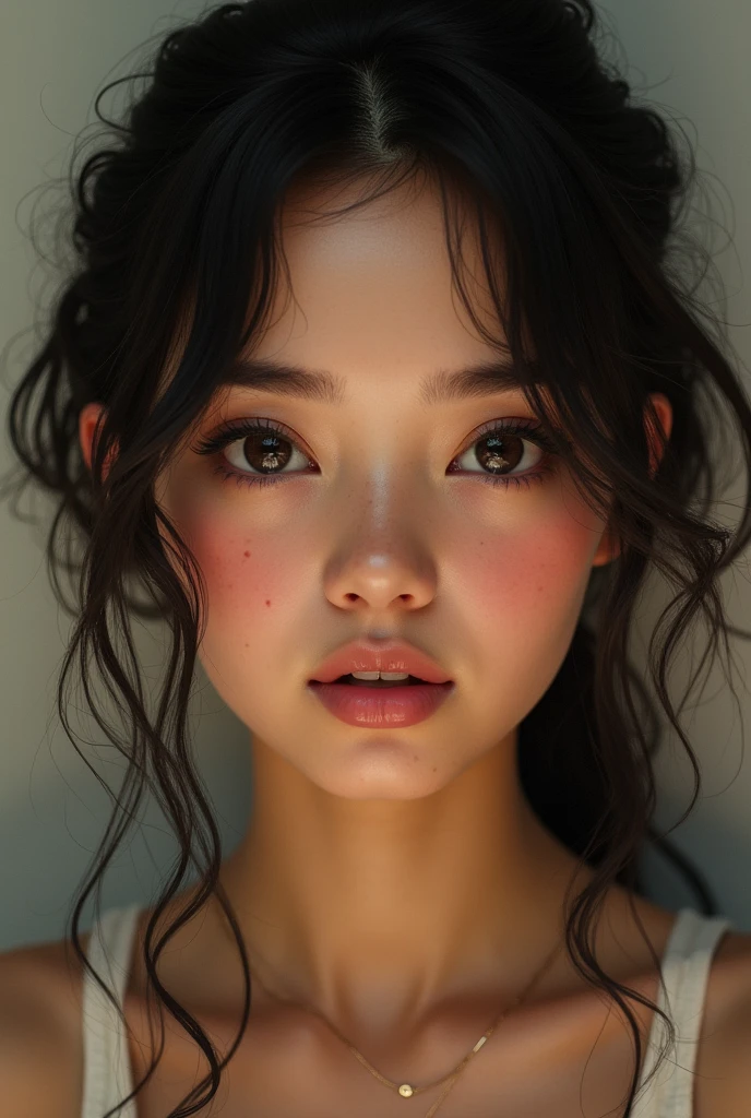 Ugly woman's face, brown hair, brown eyes