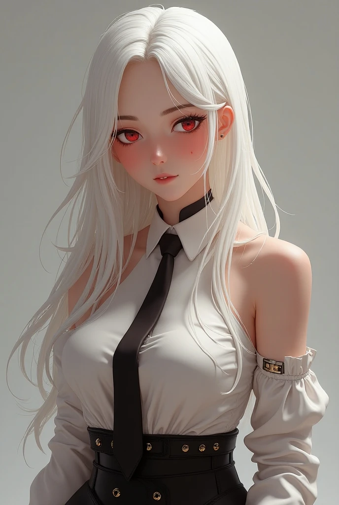 ((masterpiece, Best Quality)), (1 girl), (Alone), (feminine focus), Yoru (chainsaw man),(Very detailed face, real image, realistic white skin, realistic body, intricate details), Upper part of the body, Serious , Brown eyes, looking at the viewer, sales over the body, black fur, long-sleeve shirt, apron dress, black tie, sales, sales, small breasts