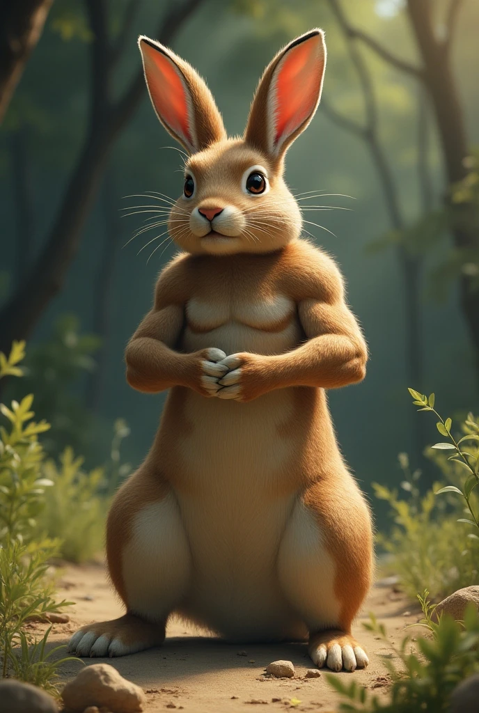 Farm environment, Juvenile,Dwarf,Lots of scars on the body,Mini Boy Rabbit, Squat up,Raised,Charm,Rabbit shape, muscular, Yellowish white, sweat,Happy, Looking at the audience,
rest,
(Detailed background:1.2),High Detail, Film Photography, RAW Video, Practical, Analog style, best quality, ultra Practical, 8K,By Ken Ketter,
