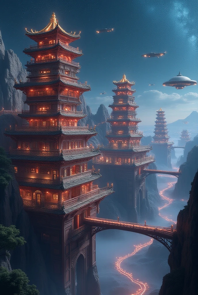 Alafid view of the city with lanterns in the sky, dreamy Chinese towns, cyberpunk chinese ancient castle, Beautiful rendering of the Tang Dynasty, Gorgeous atmosphere, ancient cyberpunk 8k resolution, very beautiful matte painting, beautiful matte painting, andreas rocha style, the style of andreas rocha, A beautiful matte painting, author：Han Gan, dreamland of chinese