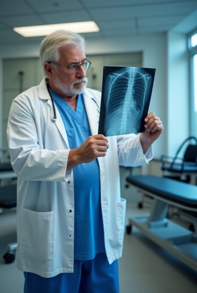 Male doctor looking at lung x-ray, without seeing the doctor's face