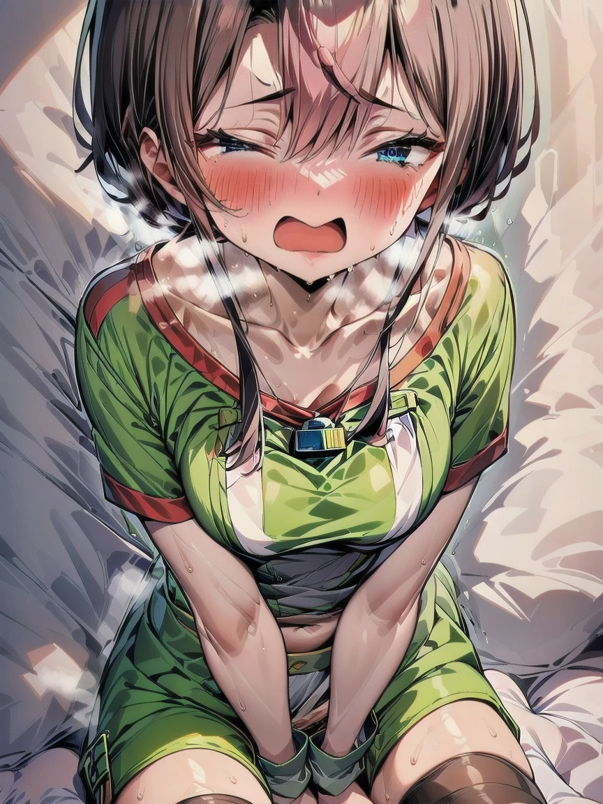 Portrait, official art, best masterpiece, best quality, best resolution, 8K, best detailed, perfect anatomy
BREAK
(Front view, looking at viewer),1woman,(oozora subaru, short hair, cap, backwards hat, breast, collarbone, watch, whistle around neck, vertical-striped shirt, tied shirt, short sleeves, wristband, white shorts, smile (sweat),(steam),((flat chests,midium breast)),(no bra),(no panty),(sweaty body),(((one eye closed))), (((out tongue))),((open mouths)),(((a big smile))),((ahegao)),
BREAK
have to pee, (standing), (hold your crotch, both hands between legs:1.3), (leaning forward:1.2), (trembling:1.4), (thighvibe), (vibrator in thighhighs:1.3), Dripping pussy juice
BREAK
(disgust:1.5), (female orgasm:1.2), (blush:1.3), (ahegao:1.2)
BREAK
 (stage,Spotlight:1.3), sidewalk, very fine and detailed 16KCG wallpapers