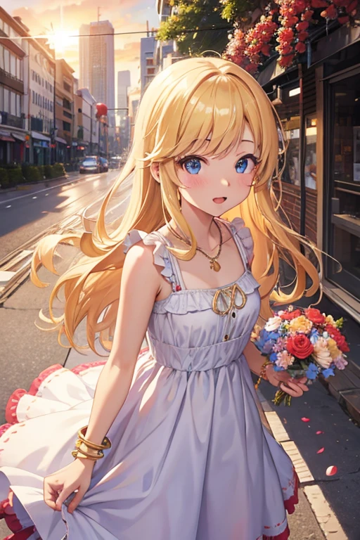 ohtsuki yui,  1 girl, chest, Have , Alone, Long Hair,  dress,  blonde hair,  blue eyes, , Food, flower, [[fruit, white  dress, large chest,  open your mouth , cherry blossoms, Have flower, jewellery, holding,  is standing, bangs,  Bare Shoulders, clavicle,  bracelet, holding Food,  wavy hair in front of the train station ,  necklace  , null, sun Have , Red Flower,  Nail Polish , cloud, sunset,  lens flare  ,  outdoor ,  sleeveless, Sparkle, , sun  dress,  Bare Skin Arms
System Canceled
