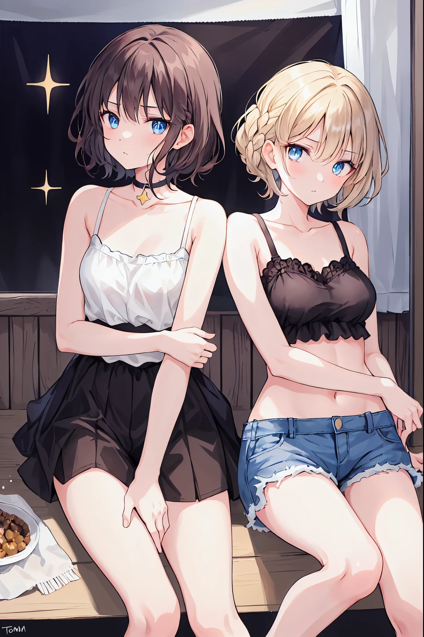 Beautiful Woman, erotic body, cute looking, anime style, girls room, night country background, cute clothes, blonde hair, middle, midnight hour, big tits, short hair, naked, sophisticated hair, alone, pussy