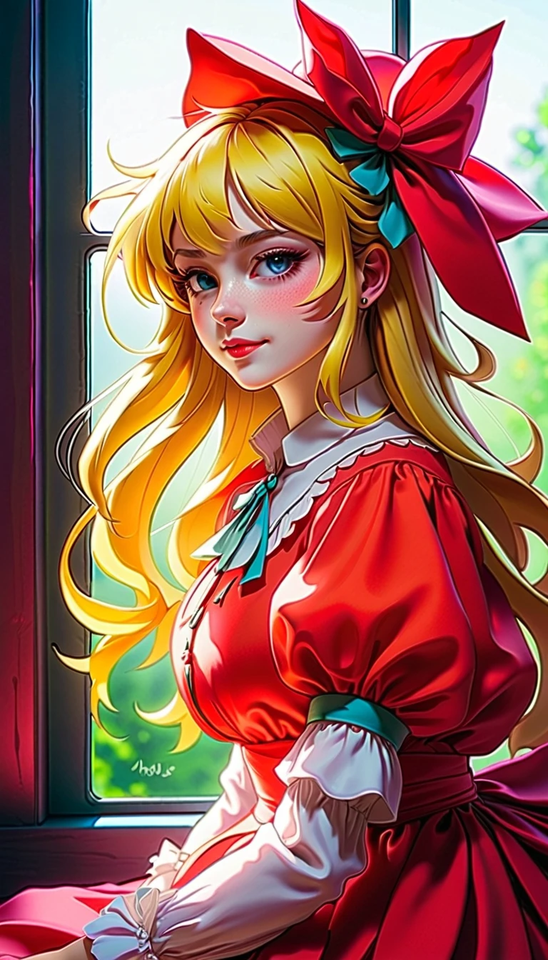 Scarlet Flandre, saturated colors,masterpiece,лучший masterpiece,light and shadow,calm colors, fantasy, темное fantasy,  thick line drawing