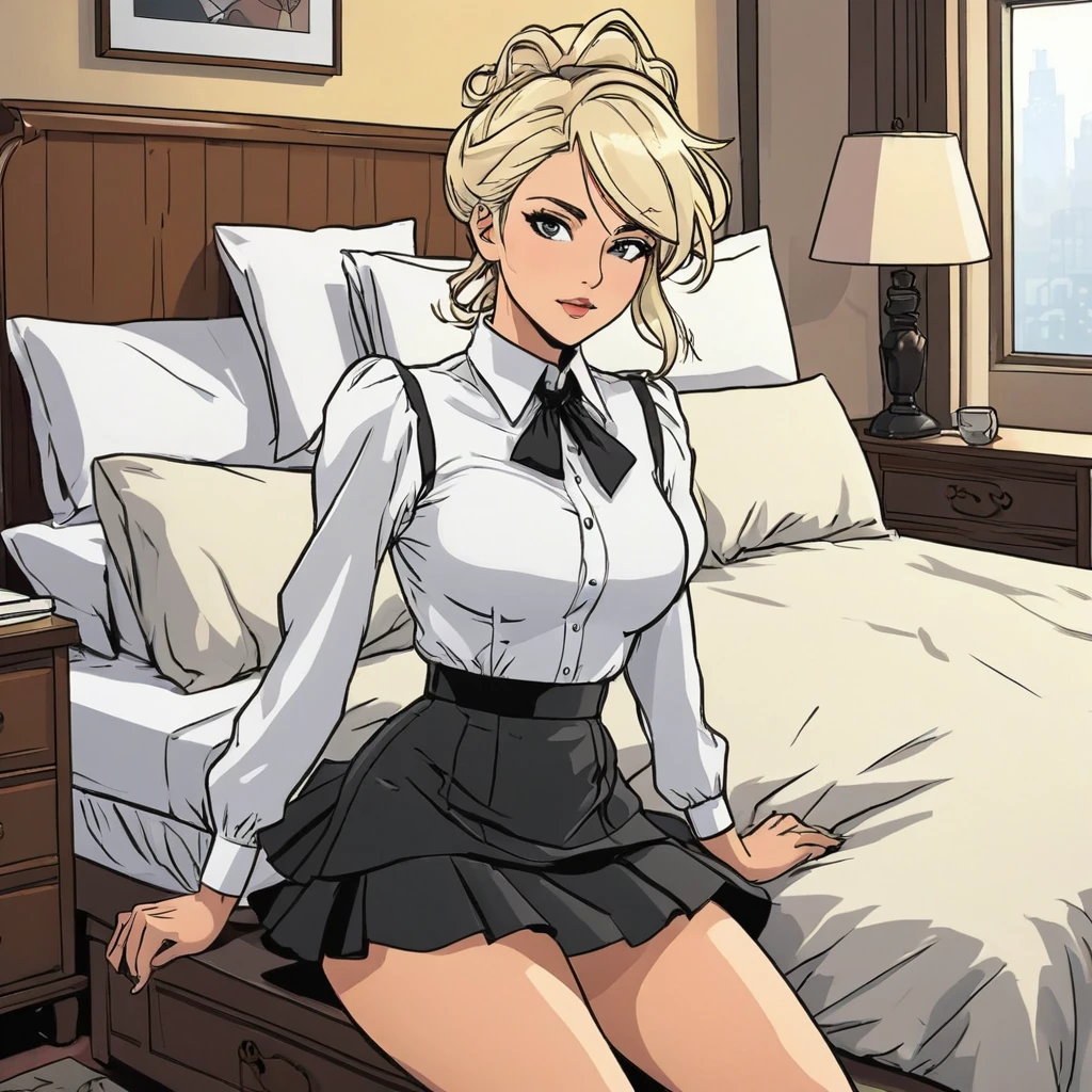 Doggystyle vaginal  sex, bored Sex, , stockings, hetero sex,    guy  and Ciri, bedroom, Ruffled skirt, blouse, 2d cartoon pixl