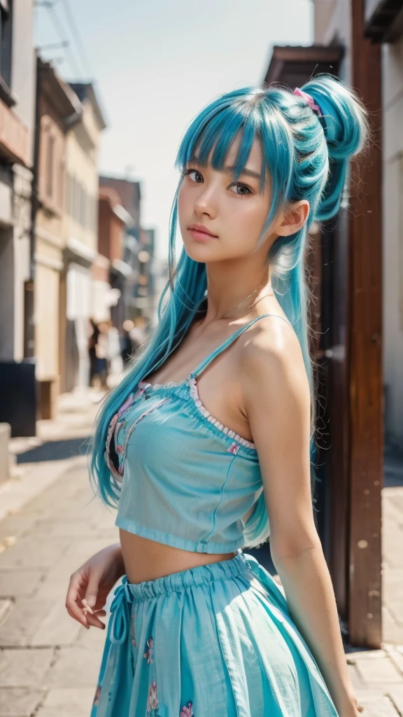 Two sycophant bikini Amy wearing stockings host show s, pink two-tailed hair and cyan eyes, anime little girlt costumes