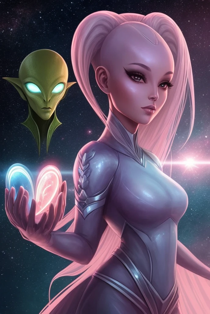 A beautiful female alien who looks very nice, sweet. She loves helping ...