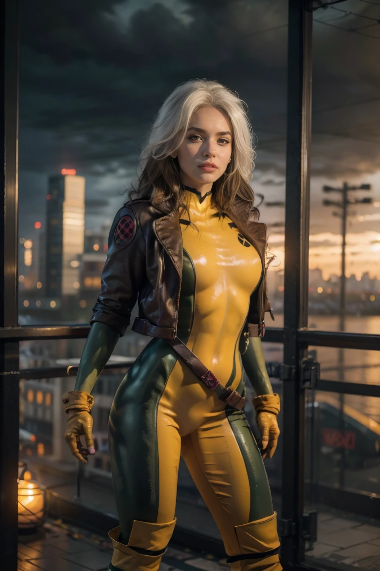 (New York: 1.3), (time square), (master piece, best quality: 1.2), Classic Vampire, 1 girl, only, long hair, breasts, smile, large breasts, brown hair, green eyes, jacket, hair big, white hair, multicolored hair, parted lips, clothes, two-tone hair, open jacket, outlined lips, green and yellow bodysuit, covered navel, makeup, muscular, headband, abs, tight skin, multicolored clothes, muscular female , dyed fringe, multicolored bodysuit, green bodysuit, yellow bodysuit, Looking at Viewer, (Average Breasts: 1.3), (Hanging Breasts: 1.3), (Full Breasts: 1.3), (Realism: 1.5), (Realisitc: 1.4) , (Absurdity:1.4), 8k, ultra-detailed, Detailed Beautiful Woman, (only:1.4), 1girl, (Viewer facing:1.2),