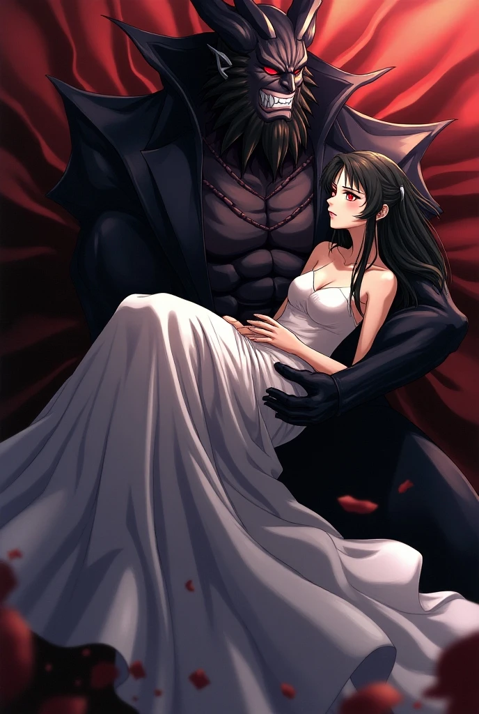 My character is from anime, he is a demon with demonic power with a sword of darkness grabbing his wife&#39;s breasts