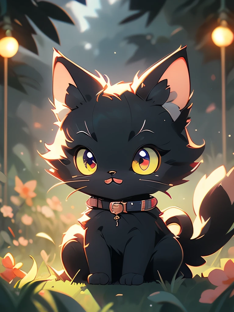 a black cat with glowing eyes sitting in the grass, cute detailed digital art, cute detailed artwork, cute digital art, 🌺 cgsociety, cute art style, adorable glowing creature, cute artwork, jen bartel, by Kubisi art, very very beautiful furry art, with glowing eyes, beeple and jeremiah ketner, cat from the void