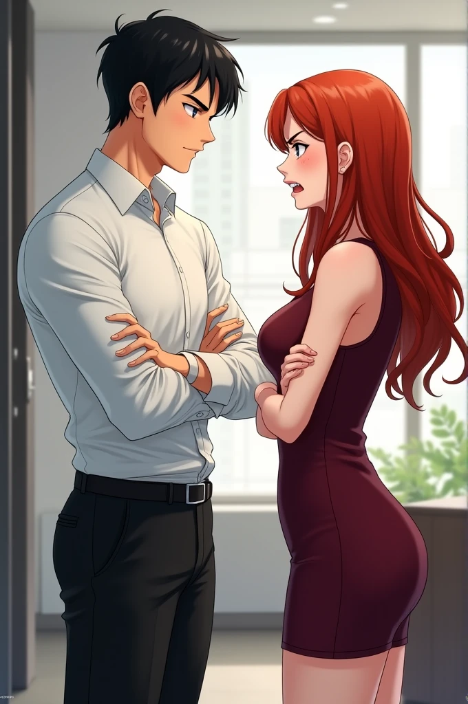 In the enigmatic world of hentai art, a captivating couple emerges. A radiant woman with fiery red hair, her skin glowing under the soft light, stands alongside a bald man of imposing presence. Both are depicted in their most intimate moment, their naked forms revealing a raw and unfiltered connection. The woman's hair cascades down her back, a stark contrast to the man's baldness, which only accentuates the strong lines of his chiseled features. A sense of intimacy and passion fills the air, their eyes locked in a silent conversation, a testament to their uninhibited love.