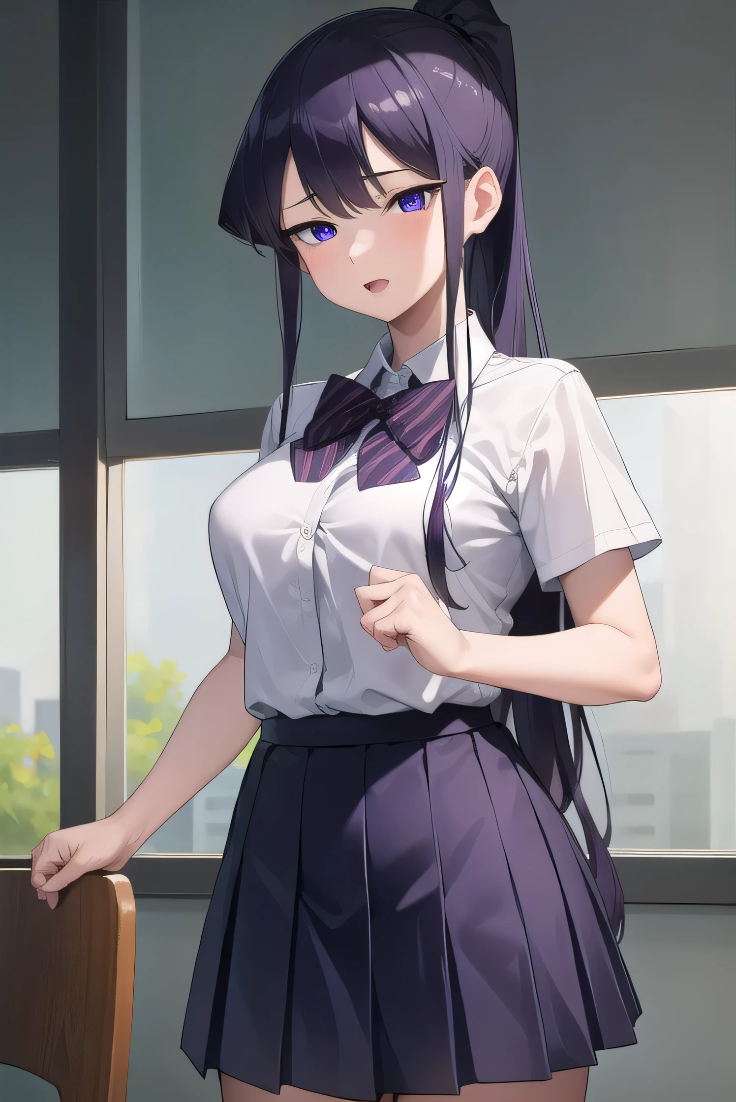 nsfw, masterpiece, best quality, ultra-detailed, illustration, 1girl, purple hair, purple eyes, low ponytail, hair over shoulder, single sidelock, hair scrunchie, blue scrunchie, asymmetrical hair, hair strand
gundou misuzu , tomo-chan wa onna no ko , 1girl , black hair , black skirt , breasts , censored , cowgirl position , necktie , no panties , penis , purple eyes , school uniform , sex , skirt , small breasts , straddling , vaginal, (pussy), sitting, (pussy juice), pussy juice drip, spread legs,
<lora:gundou_misuzu:0.9> <lora:BetterPussyV0.1:0.1>