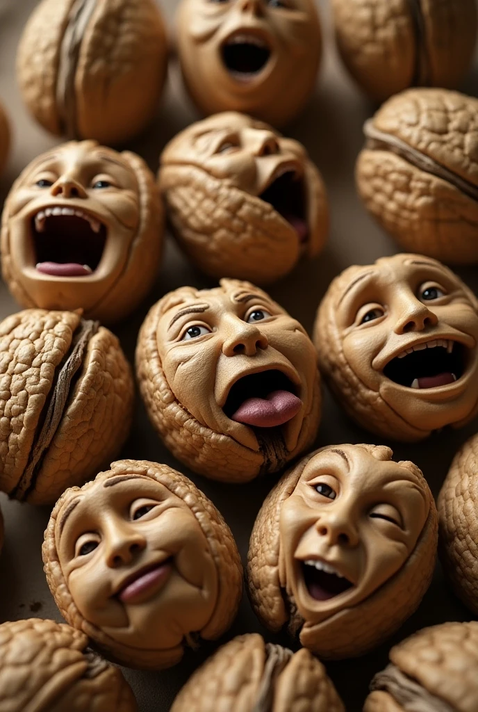 Allez juste parce que ça m’a fait rire 😂
Prompt : Une main utilise un casse-noisette pour casser une noix hurlant sur un bol de noix. La noix est fissuré en exposant son cerveau. Chaque noix dans le bol a des yeux et une bouche et regarde le casse-noisette avec des regards d'horreur sur leur visage. Les noix se chevauchent et se touchent. Textures réalistes, gros plan, vue de haut, macrophotographie