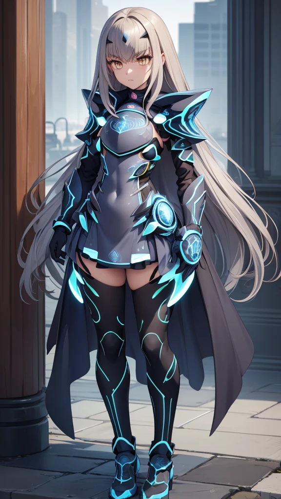 ((full body)),Melusine, Melusine, ( Brown Eyes :1.5), Long Hair, Gray Hair,  side lock, (Small breasts:1.2),
Armor break,  dress blindado,  dress negro, Gloves negros, Blue Armor ,  dress azul, Peto,  dress, Sash, Gloves, mask, Shoulder pads,  dress corto,  shoulder armor,
 stares at viewers,
Rest Outdoors,
break (masterpiece:1.2), Best Quality,  high resolution on down,  Unity 8K Wallpaper , (Illustration:0.8), ( beautiful detailed eyes :1.6),   very detailed face , perfect lighting,  very detailed CG, (Perfect hands, perfect anatomy),