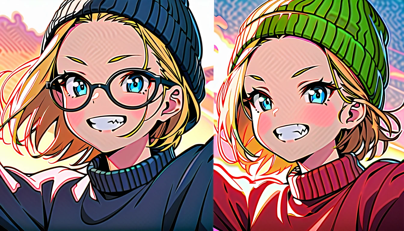 Speedy Shot,(Top quality masterpiece),detailed,ultra detailed,hyper detailed,insanely detailed,Exquisite,Beautiful Full HD,16k,cute,Fantasy,A vibrant academic community,Soft line design,Soft　Surface,Simple line drawing,The best light,Fast Shutter Speed,  depth of border described,Highly saturated colors,Vibrant colors,Vibrant colors,BREAK,
(10yo),skinny,flat chested,(forehead,hair slicked back:1.3),Beautiful blonde hair,(blue eyes),(black nodoka glasses),thick bluish eyeshadow, thin eyebrows, thick black eyeliner, Highlighted eyes with eyeliner, false eyelashes,BREAK,
Autumn leaves, lying on a pile of autumn leaves,full body,from above,happy,BREAK,
((Sweater, knit cap, short denim, high socks, boots))