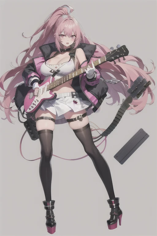 Pink hair,Twin-tailed,Heterochromia,Bewitching,lascivious,Yellow and pink eyes,Evil Fallen Costume,Colossal tits,Whip thighs,Stockings,evil smile,Perfect hands,White background,Top image quality,Best Quality