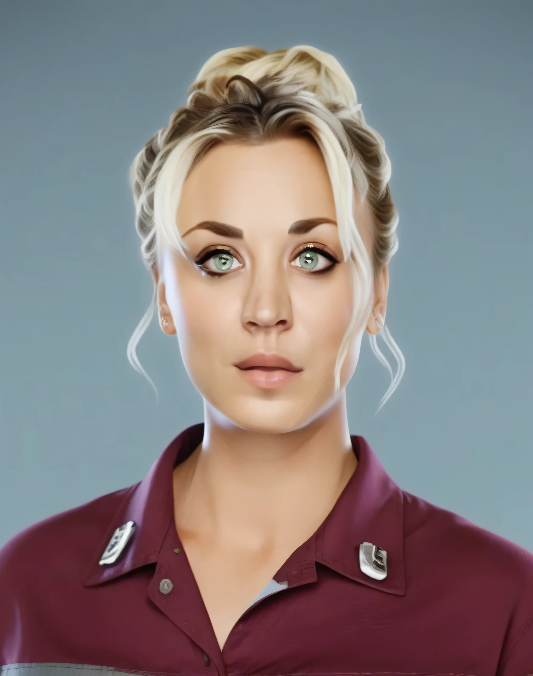 KaleyCuoco,High Quality, Intricately Detailed, Hyper-Realistic woman Portrait Photography, Volumetric Lighting, Full Character, 4k, In Workwear