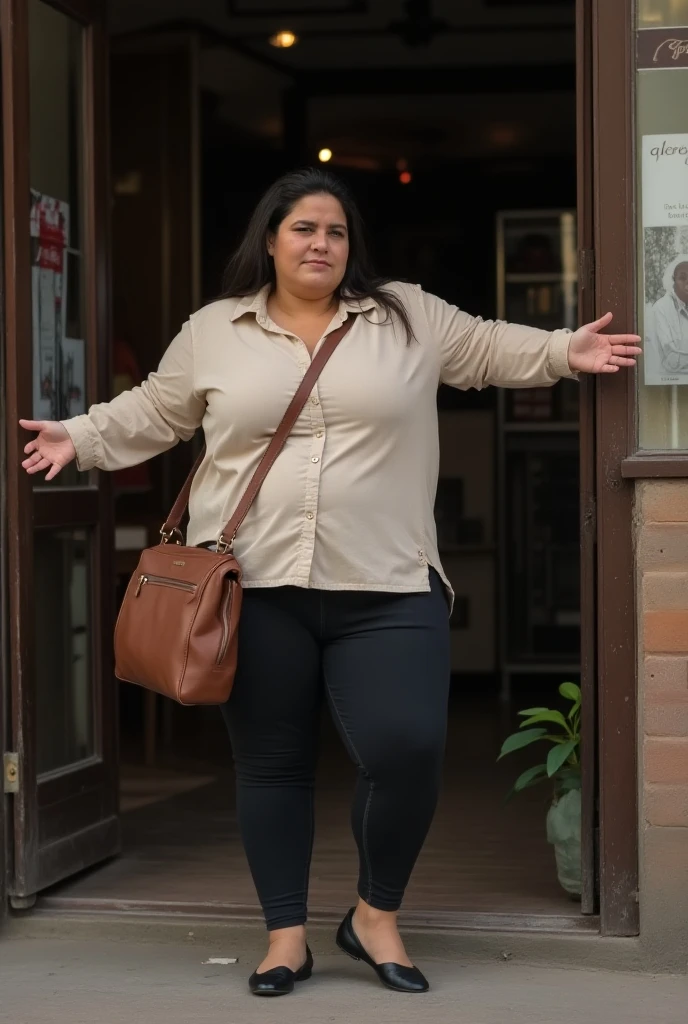RAW PHOTO, her name is Alejandra, high quality, 1 old woman, ((58-year-old plus sized body latina woman)), (((58 years old))), ((plus sized)), (((chubby body))), ((wrinkled body)), (((old body))), ((long hair)), wearing stylish fashionable office wear different colored, POSE: dynamic pose, BREAK, BACKGROUND: outdoor: city scape, film grain