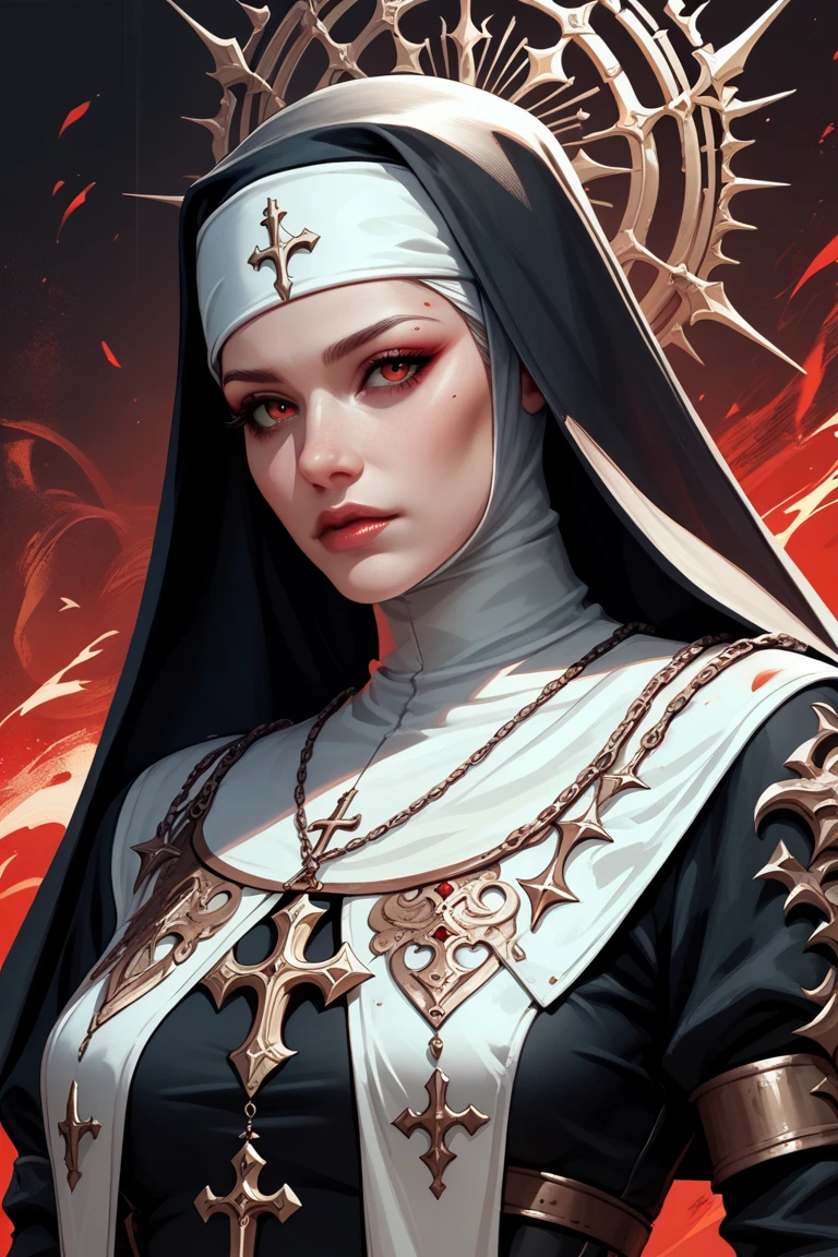 nun dressed in latex holding two red candles in phallic shape --auto --s2