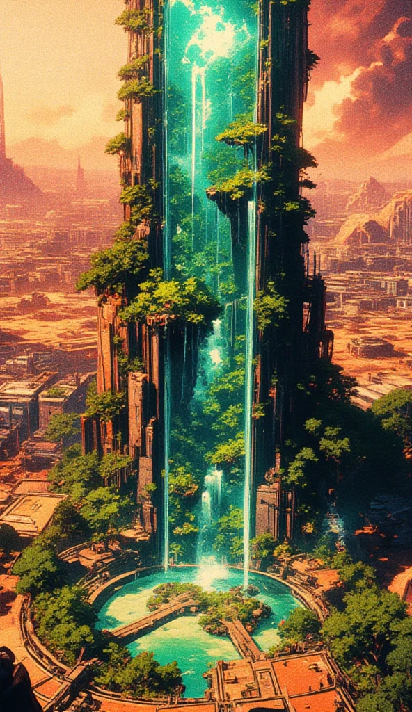  On the ground of Mars a giant terrarium with a lush forest,  a dome looking like glowing crystal . 
A city surrounding the terrarium .
 Sandstorm far away.
aerial view. 
anime style 32K, HDR, UHD, intricate detail, extremely intricate detail, hyperrealistic, extremely realistic, high quality, vivid color, extremely detailed.
