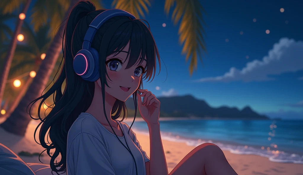 Woman wearing headphones, Anime Style 4 k, anime wallpaper 4k, anime wallpaper 4k, 4k anime wallpaper, anime art wallpaper 4k, anime art wallpaper 4k, Anime Style. 8k, Anime atmosphere, , Ultra HD Anime Wallpaper, Anime Art Wallpaper 8K, Anime Background,landscape、summer、island、hammock、hammockに揺られる、Beach