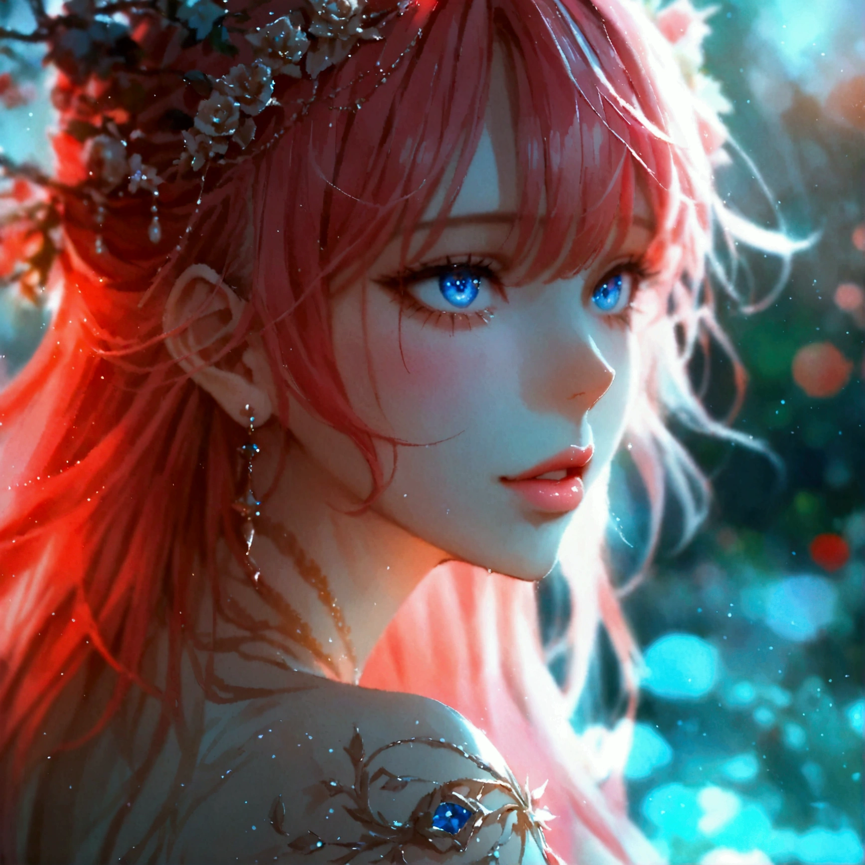 {{{best quality}}}, {1girl}, depth of field, beautiful detailed eyes, {game cg}, soft pretty face, beautiful woman, adult, watercolor on paper, {{{{{{2024 manhwa style}}}}}}, beautiful, sexy, {{{{perfect eyes}}}}, attractive, model, cinematic masterpiece, {{{{{detailed high quality face}}}}}, 8k quality, {{{{{proportional face}}}}}, perfect face, stunning, perfect body, soft features, muted colors, bright blue eyes, red hair, bright red hair, unnatural scarlet hair, long hair, big eyes, soft innocent smile, slight blush, pink lips, cleavage