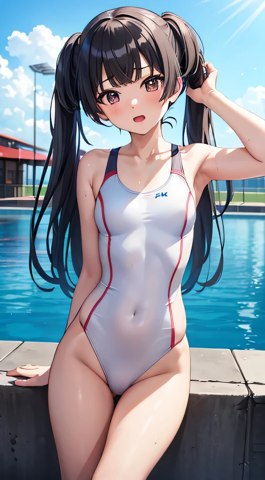 (masterpiece、 best quality、In 8K、  kampala:1.2)、Alone、 one girl playing pranks、   mayuzumi fuyuko 、  Embarrassing Feelings、  Watch Viewers 、whole body、  Transparent competitive swimsuit 、  transparent racing swimsuit、  shiny body 、  wet body、 field、Low Angle