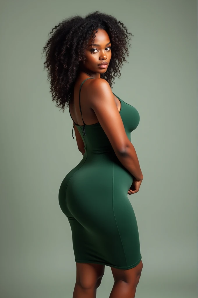 ((Masterpiece)), ((Best Quality)), (Very Detailed), (Very Detailed)), 4K, (8K), Best Quality, (Beautiful), Perfect Anatomy, Photo from Behind, Tempered Ass, Portrait Photo of African American Supermodel, Solo, (Light Green Workmanship Dress:1.3), Meticulously Rendered Face, Beautiful Eyes, Feminine Physique, Goddess of Beauty, Unreal Engine, Octane Rendering, Movie Lighting,