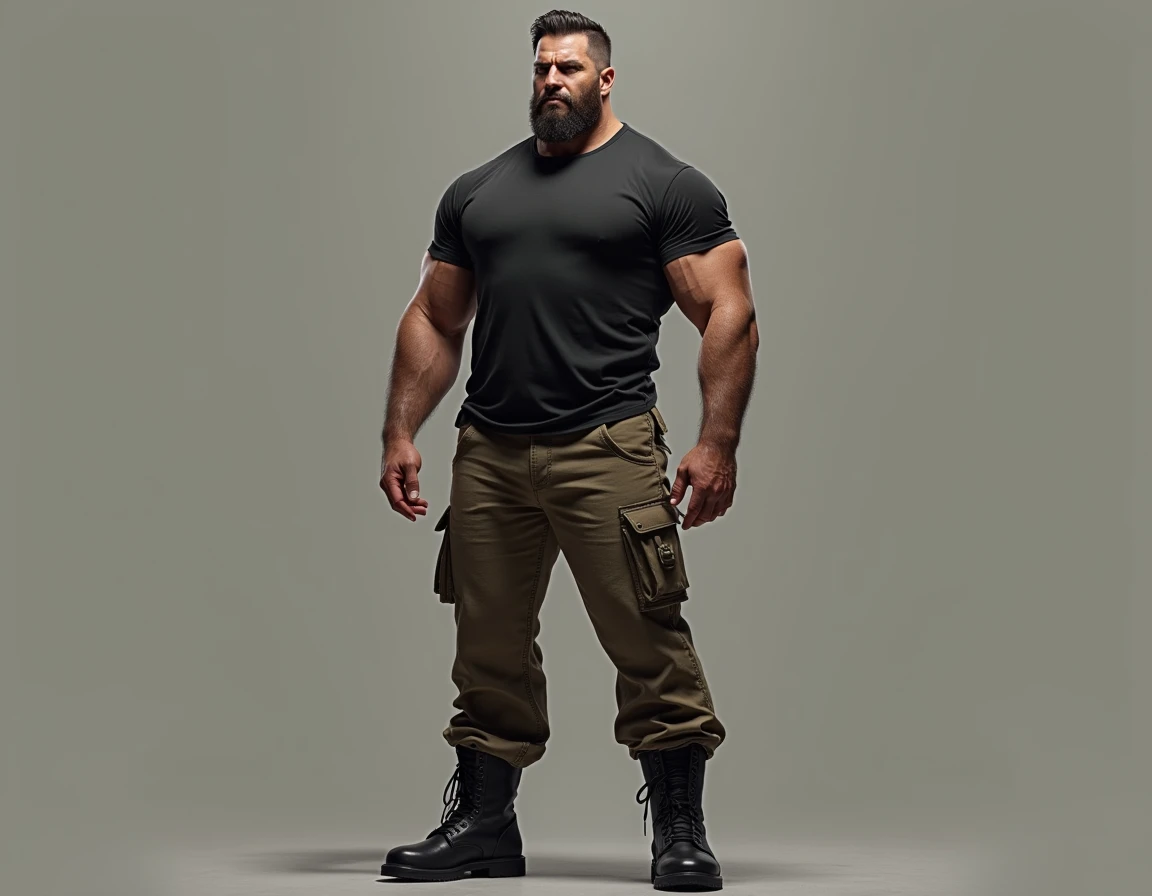 Strong muscular hairy bearded Puerto Rican man, Connor, standing alone, upper body focus, Kale, Kale