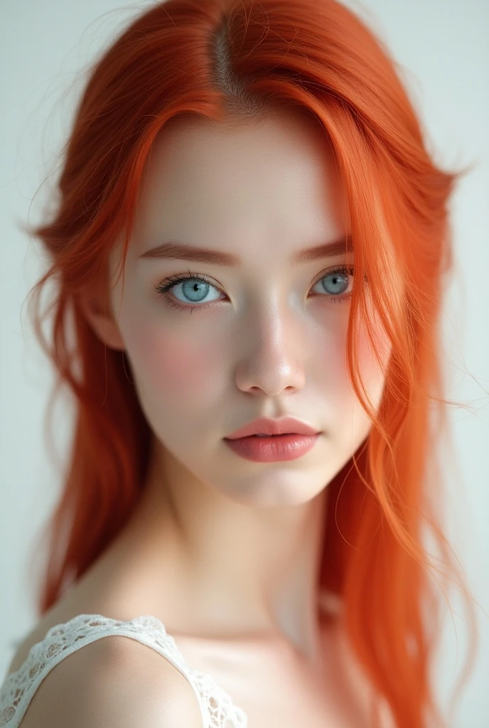 portrait photo of LenkaRegalova beautiful woman, red hair,  topknot, ((nude)), (masterpiece) (best quality) (detailed) (8k) (HDR) (wallpaper) (cinematic lighting) (sharp focus) (intricate)