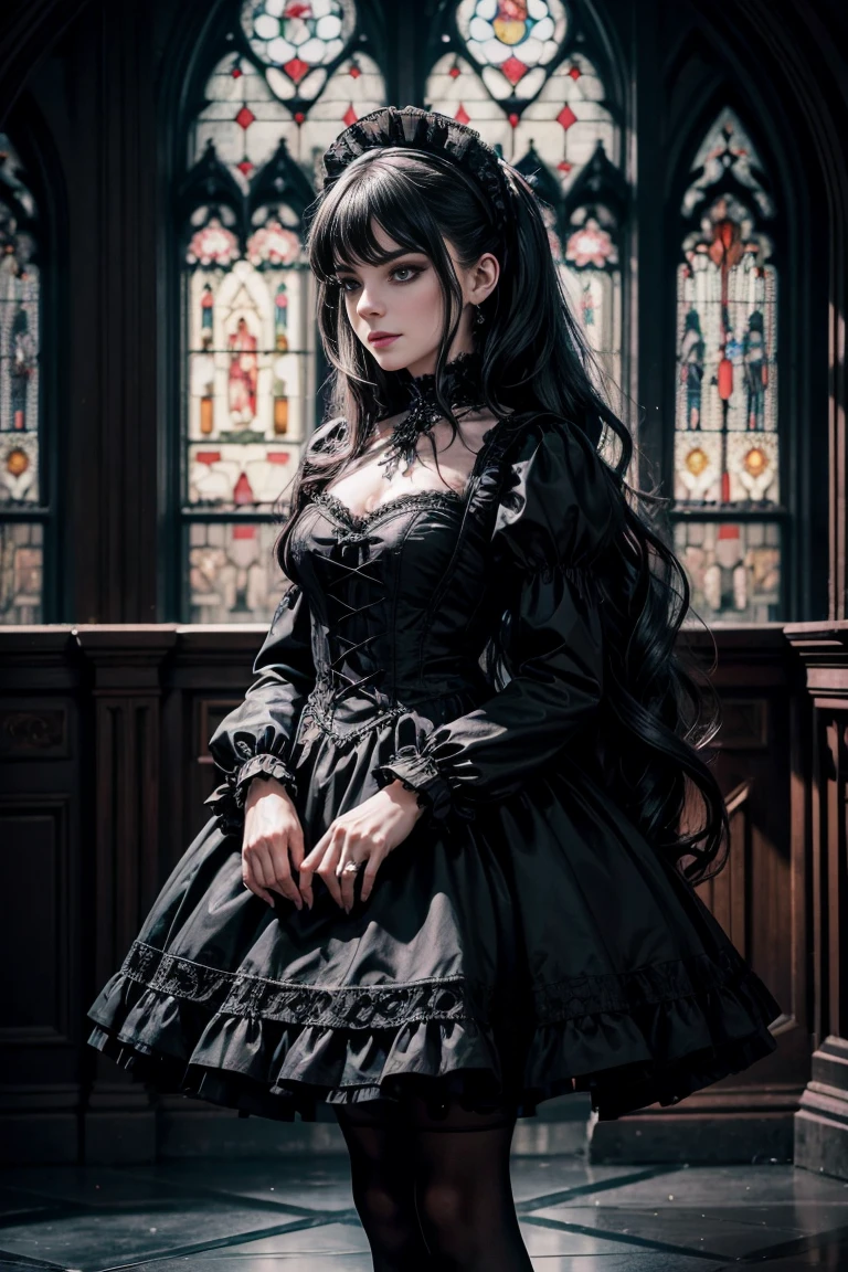 female sexy vampire|albino, pale porcelain skin, sexy vintage black dress, black skirt, (6 years old, loli:1.7), smile, shallow depth of field, grin|creepy, nightfall, detailed face, night, wide hips, narrow waist, portrait of woman standing, detailed eyes, portrait of woman standing, 8k RAW photo, highest quality, looking at the viewer, best shadow, intricate details, long hair, bright eyes, mascara, eyeshadow, gothic makeup, bedroom, (night:1.4), detailed background, blue dark lighting, dark blue aesthetic, gothic, goth detailed, highres, high qualilty, high saturation