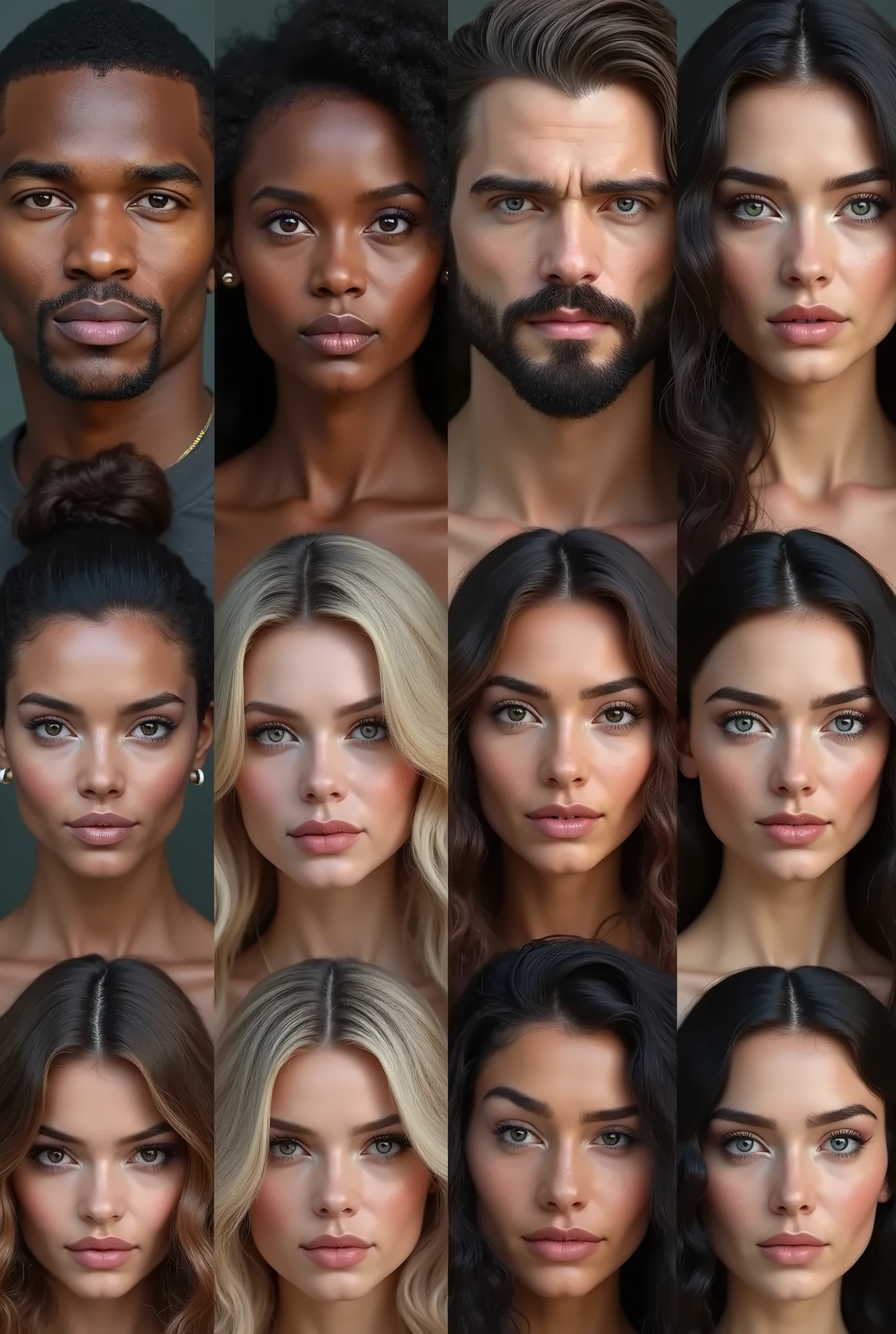  different faces arranged in a regular 12 square chart， The face contains a variety of handsome men and beautiful women ，Each has a different expression 